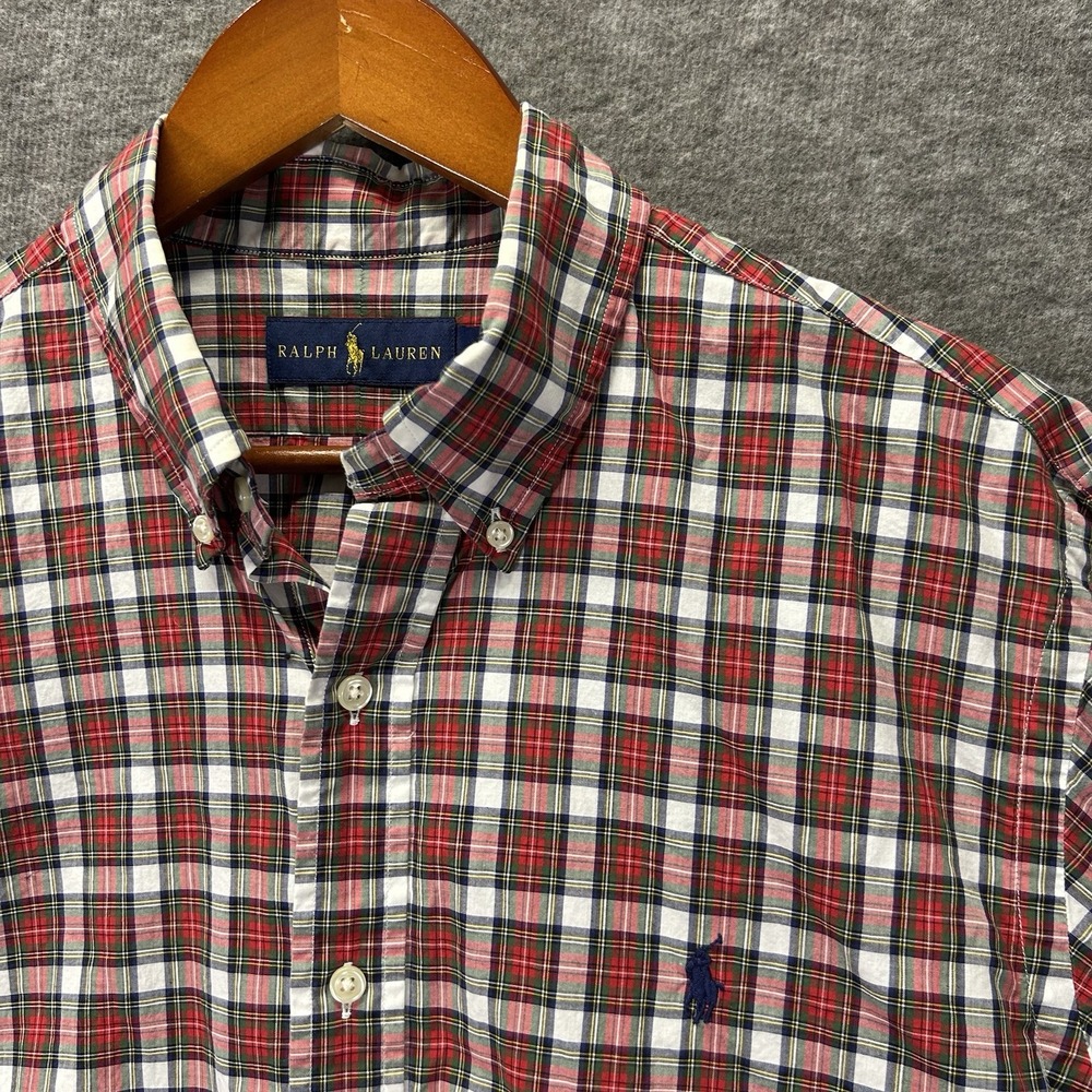 Polo Ralph Lauren Red Green‎ Plaid Button Down Dress Shirt Size Large
